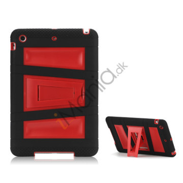 Trapez Mønster Plastic & Silikone ArmoRød Combo Taske med Stand til iPad Mini - Rød / Sort