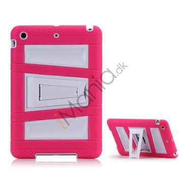 Trapez Mønster Plastic & Silikone ArmoRød Combo Taske med Stand til iPad Mini - Hvid / Pink