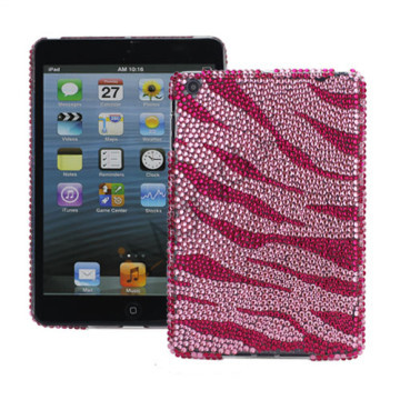 Stilfuld Zebra Stripe Bling Rhinestone Beskyttende Plastic Case til iPad Mini - Rose / Pink