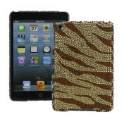Stilfuld Zebra Stripe Bling Rhinestone Beskyttende Plastic Case til iPad Mini - Brun / Guld