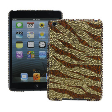Stilfuld Zebra Stripe Bling Rhinestone Beskyttende Plastic Case til iPad Mini - Brun / Guld