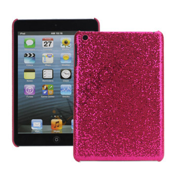 Shining Glitter Bling Powder Mesh Coated Hard Case Skin Cover til iPad Mini - Rød