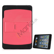 Rugged Konkav Dots TPU og plast Hybrid Beskyttende Case med Kickstand til iPad Mini - Sort / Pink