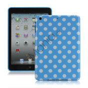 Slim Polka Dots Glossy TPU Gel Case Cover til iPad Mini - Hvid / Baby Blå