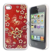 iPhone 4 / 4S cover - Med sommerfugle og blomster, rødt