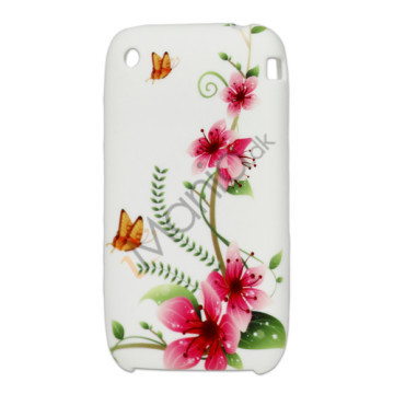 iPhone 3G 3GS TPU luxus cover med lyserøde blomster og sommerfug