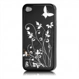 iPhone 4 cover Lakeret og med sommerfugle, sort