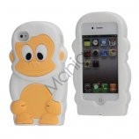 3D iPhone 4 cover med sød abe i silikone, hvid