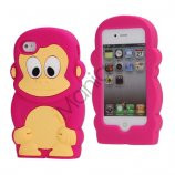 3D iPhone 4 cover med sød abe i silikone, pink