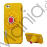 3D Camera Soft Silikone Stand Case iPhone 5 cover - Gul