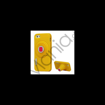 3D Camera Soft Silikone Stand Case iPhone 5 cover - Gul