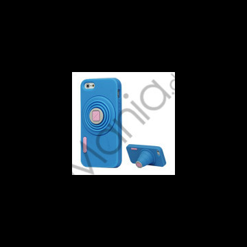 3D Camera Soft Silikone Stand Case iPhone 5 cover - Blå