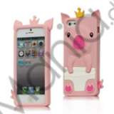Sød 3D Crown Pig Silikone Case iPhone 5 cover - Pink