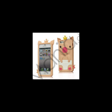 Sød 3D Crown Pig Silikone Case iPhone 5 cover - Laksefarvet