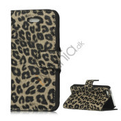 Leopard Skin Læder Magnetisk Tegnebog Case Cover med Holder til iPhone 5 - Brun