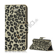 Leopard Skin Læder Magnetisk Tegnebog Case Cover med Holder til iPhone 5 - Beige