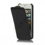 Slim iPhone 5 Lodret Carbon Fiber Læder Flip Case Cover