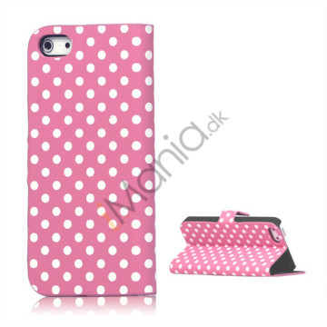 Polkaprikket Læder Stand Case iPhone 5 cover - Pink