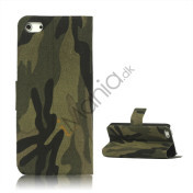 Camouflage Canvas Wallet Case Cover Holder til iPhone 5 - Army Grøn