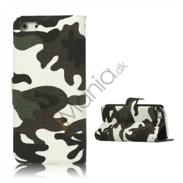 Camouflage Canvas Wallet Case Cover Holder til iPhone 5 - Grå