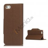 Magnetisk Mat Læder Kreditkort Wallet Stand Case iPhone 5 cover - Brun