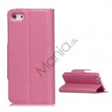 Magnetisk Mat Læder Kreditkort Wallet Stand Case iPhone 5 cover - Pink
