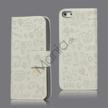 Sød Tegneserie Magnetisk læder tegnebog Case iPhone 5 cover - Hvid