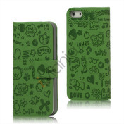 Sød Tegneserie Magnetisk læder tegnebog Case iPhone 5 cover - Grøn