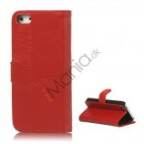 Ægte Læder Flip Wallet Kreditkort Stand Case til iPhone 5 - Rød