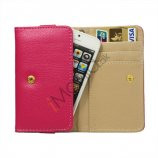 Læder pung Taske med tryklås til iPhone 5 - Rose