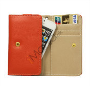 Wallet Læder Taske med tryklås til iPhone 5 - Orange