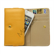 Wallet Læder Taske med tryklås til iPhone 5 - Gul