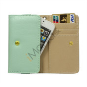 Wallet Læder Taske med tryklås til iPhone 5 - lysegrøn