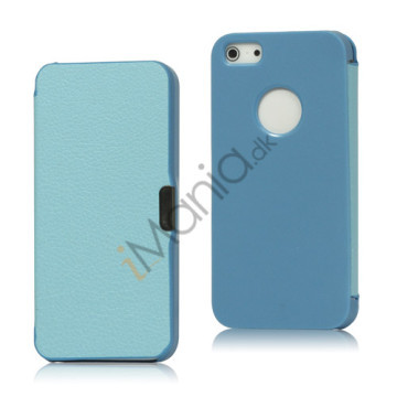 Læder og Plastic Combo Flip Case iPhone 5 cover - Baby Blå
