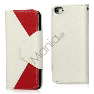To-Tone læder tegnebog Case til iPhone 5 - Hvid / Rød
