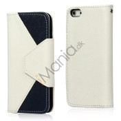 To-Tone læder tegnebog Case til iPhone 5 - Hvid / Mørk Blå