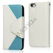 To-Tone læder tegnebog Case til iPhone 5 - Hvid / Lyseblå