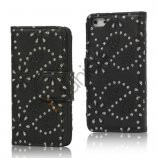 Glitrende Powder Floral læder tegnebog Case til iPhone 5 - Sort