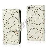 Glitrende Powder Floral læder tegnebog Case til iPhone 5 - Hvid