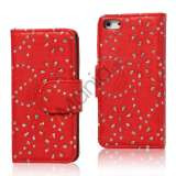 Glitrende Powder Floral læder tegnebog Case til iPhone 5 - Rød
