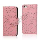 Glitrende Powder Floral læder tegnebog Case til iPhone 5 - Pink