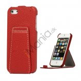 Lodret Lychee Læder Stand Case til iPhone 5 - Rød