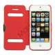 Mønstret Plastic & Læder Hybrid Flip Case til iPhone 5 - Rød
