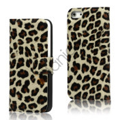 Leopard Magnetisk læder tegnebog Case iPhone 5 cover - Brun