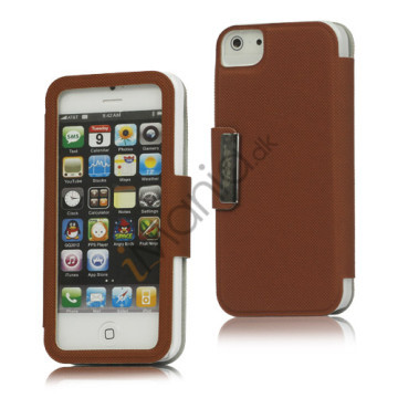 Folio Style PU Læder Magnetisk Case iPhone 5 cover - Brun
