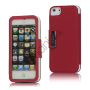 Folio Style PU Læder Magnetisk Case iPhone 5 cover - Rød