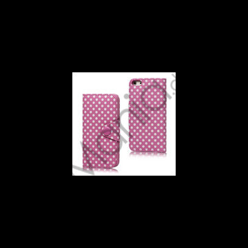 Polkaprikket Magnetisk Wallet Læder Taske iPhone 5 cover - Pink