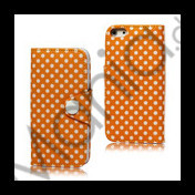 Polkaprikket Magnetisk Wallet Leather Case iPhone 5 cover - Orange