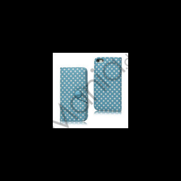 Polkaprikket Magnetisk Wallet Læder Taske iPhone 5 cover - Baby Blå