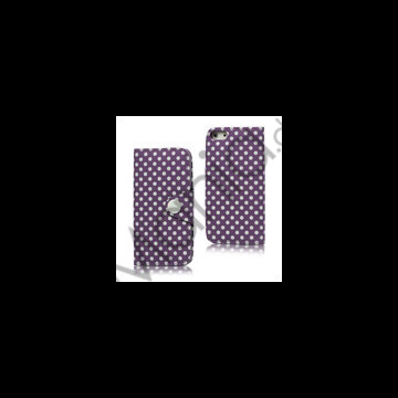 Polkaprikket Magnetisk Wallet Leather Case iPhone 5 cover - Lilla
